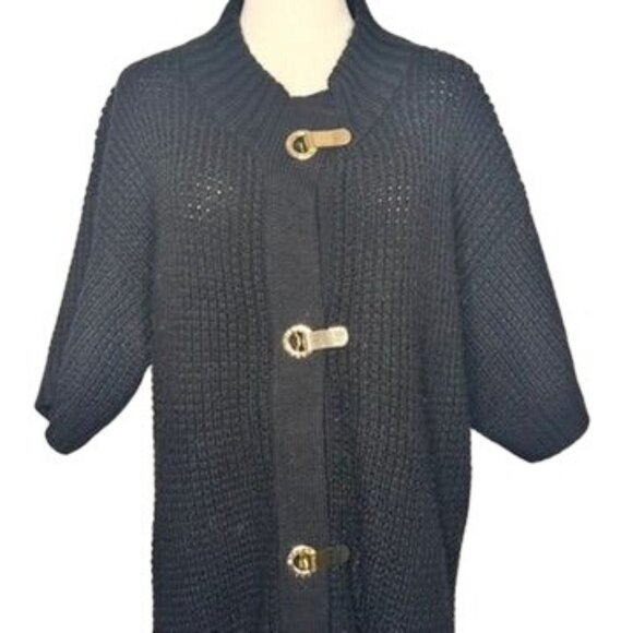 Michael Kors Wool Blend Black Chunky Cardigan Womens XL Gold Dressy Art Deco - Picture 2 of 12